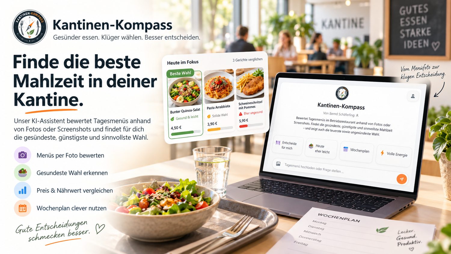 Kantinen-Kompass – GPT-Oberfläche mit Menü-Bewertung
